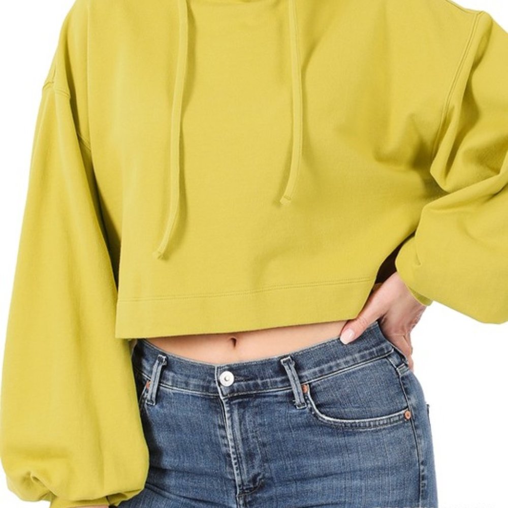 #19. FRENCH TERRY DROP SHOULDER CROPPED HOODIE - Picture 3 of 4